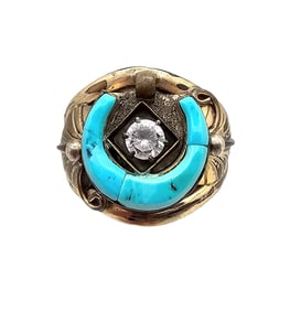 Clear Stone Turquoise 12K Gold Filled Sterling Silver Horseshoe Ring Size 10.75 10.8 G