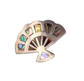 Taxco Abalone Sterling Silver Fan Brooch 3.9 G