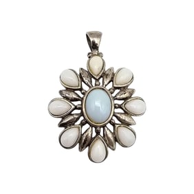Natural Stone Sterling Silver Floral Pendant 7.4 G