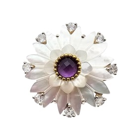 Dream Bronze Amethyst Sterling Silver Mother Of Pearl Flower Ring Size 5.5 17.5 G