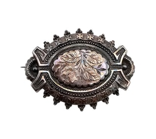 European Sterling Silver Hollow Form Floral Mourning Brooch 6.5 G