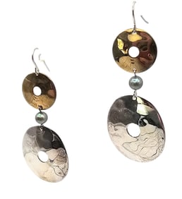 RLM Studios Pearl Brass Sterling Silver Circle Drop Dangle Earrings 11.8 G