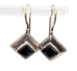 Onyx Sterling Silver Drop Dangle Earrings 3.4 G