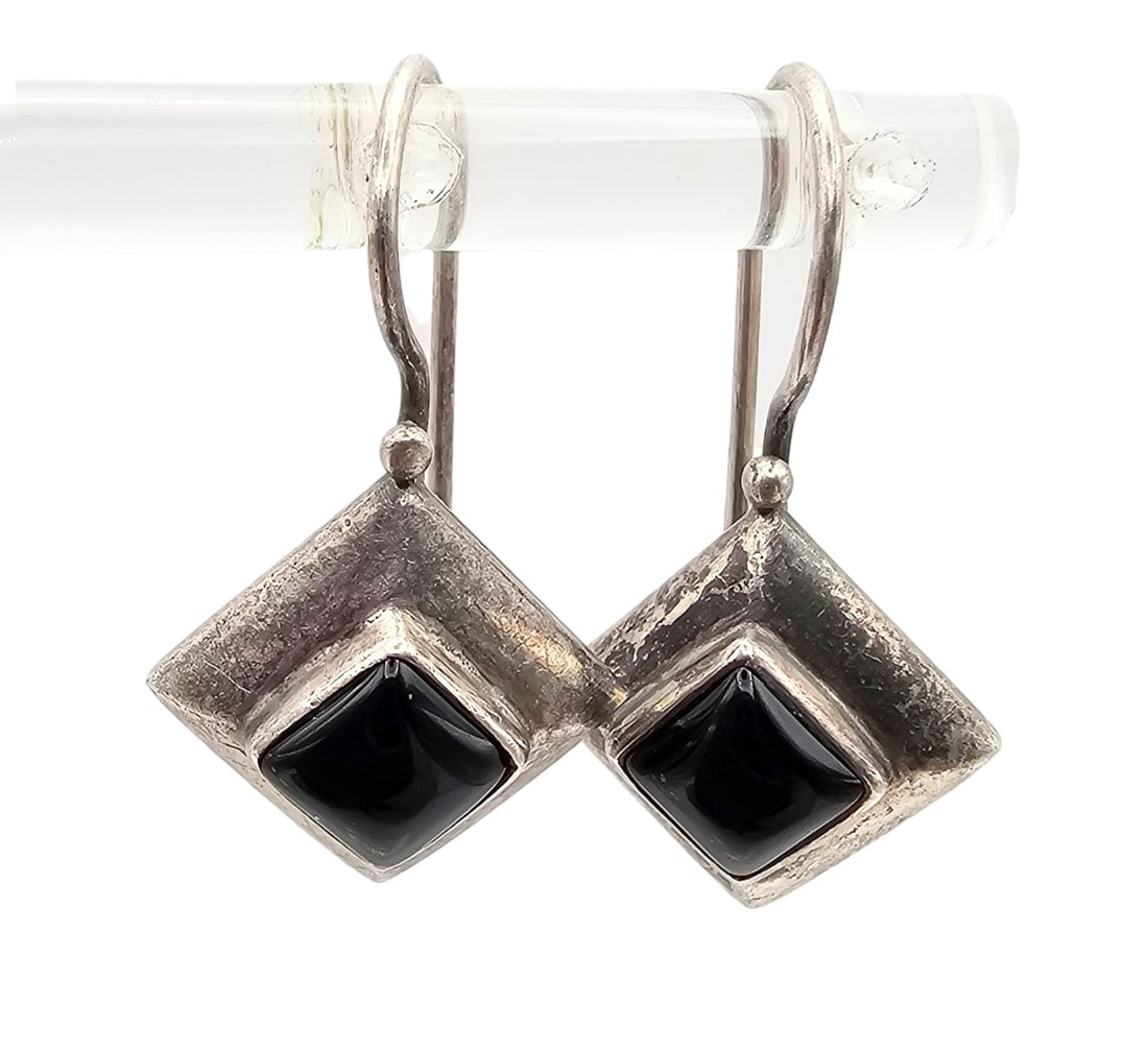 Onyx Sterling Silver Drop Dangle Earrings 3.4 G (1 of 4)