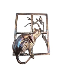 MFA Sterling Silver Cat Looking Out Window Brooch 14.2 G