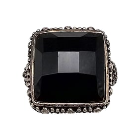 Signed Cushion Cut Onyx Sterling Silver Ring Size 6.5 6.6 G