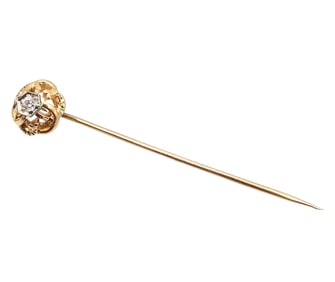 Clear Stone Gold Over Sterling Silver Lapel Pin 2.7 G