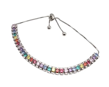 Rhinestone Sterling Silver Bolo Bracelet 7.7 G