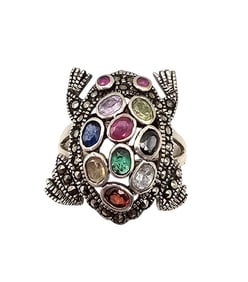 Multi Gemstone Sterling Silver Frog Ring Size 10.5 7.3 G