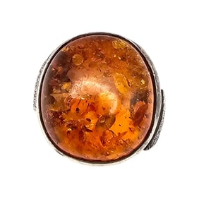 Amber Sterling Silver Ring Size 6.25 6.3 G