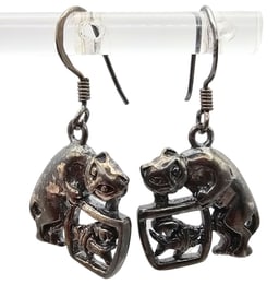 Sterling Silver Fish Bowl Cat Drop Dangle Earrings 5.3 G
