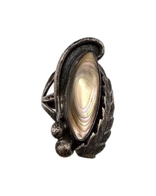 Sterling Leaf NJ Abalone Sterling Silver Ring Size 6.75 7.3 G