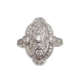 H Cubic Zirconia Sterling Silver Deco Style Cocktail Ring Size 9.5 4.8 G