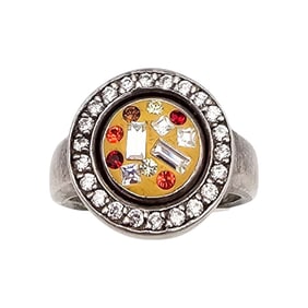 Signed Rhinestone Enamel Ring Size 9.75 12.5 G