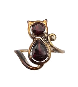 Rhinestone Gold Over Sterling Silver Cat Ring Size 7.5 4.9 G