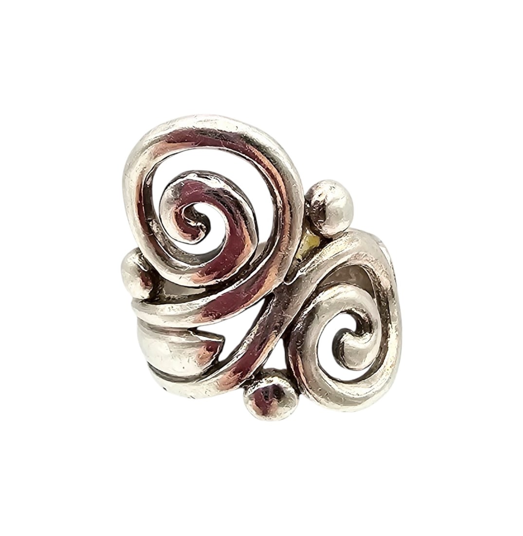 Sterling Silver Swirl Ring Size 7.5 7 G: Sterling Silver Swirl Ring Size 7.5 7 G