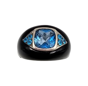 Signed Topaz Enamel Sterling Silver Ring Size 7.75 8.2 G