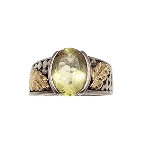 SLV Citrine 14K Gold Sterling Silver Cocktail Ring Size 5.75 5.6 G