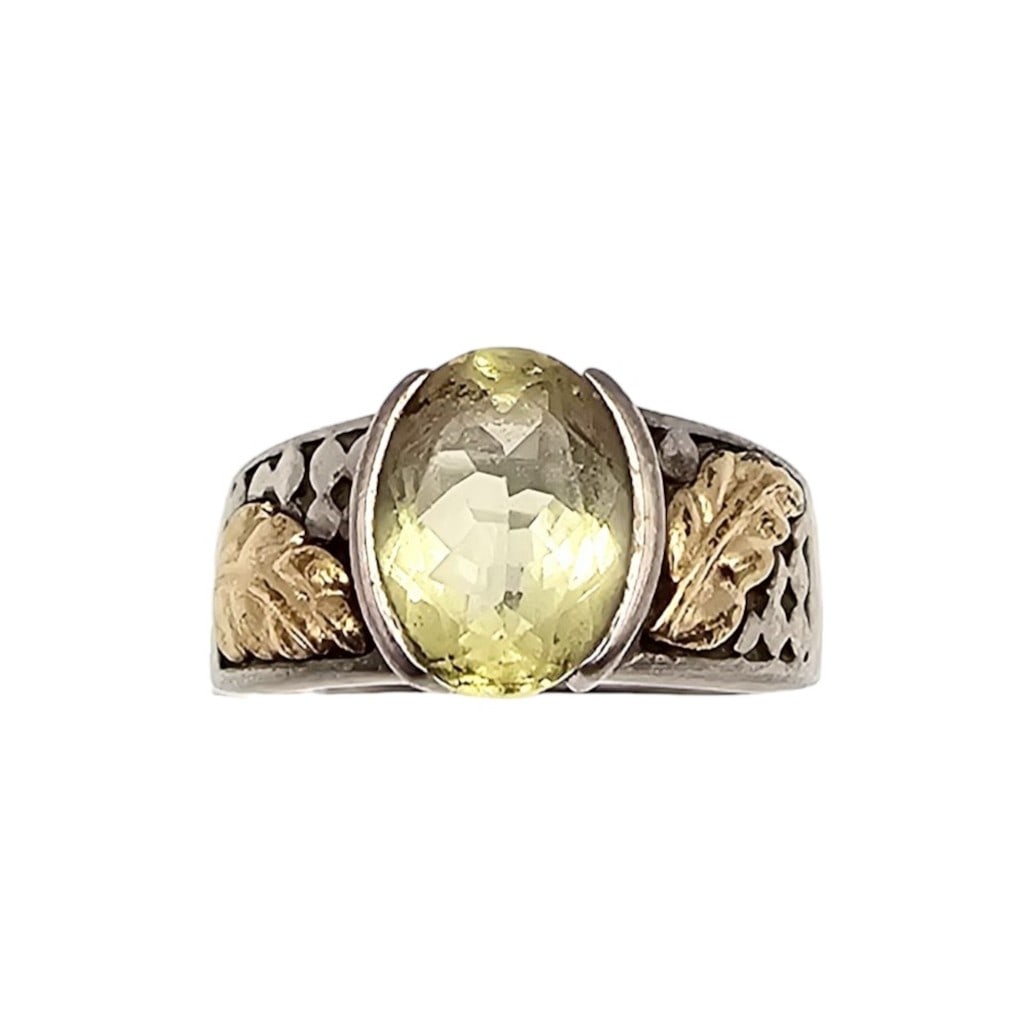 SLV Citrine 14K Gold Sterling Silver Cocktail Ring Size 5.75 5.6 G (1 of 4)