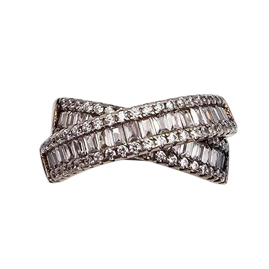 Rhinestone Sterling Silver Cocktail Ring Size 7.75 6.1 G: Rhinestone Sterling Silver Cocktail Ring Size 7.75 6.1 G
