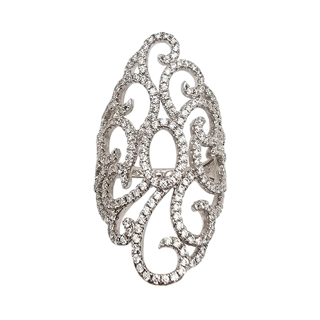 N Rhinestone Sterling Silver Cocktail Ring Size 6.5 5.5 G: N Rhinestone Sterling Silver Cocktail Ring Size 6.5 5.5 G