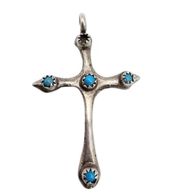 Southwestern LS Turquoise Sterling Silver Cross Pendant 3.6 G