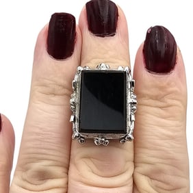 Onyx Sterling Silver Ring Size 5.75 7.1 G