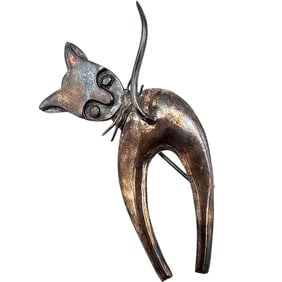 Delfino Mexico Sterling Silver Cat Brooch 7.8 G