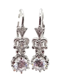 Signed Clear Stone Sterling Silver Drop Dangle Earrings 6.5 G