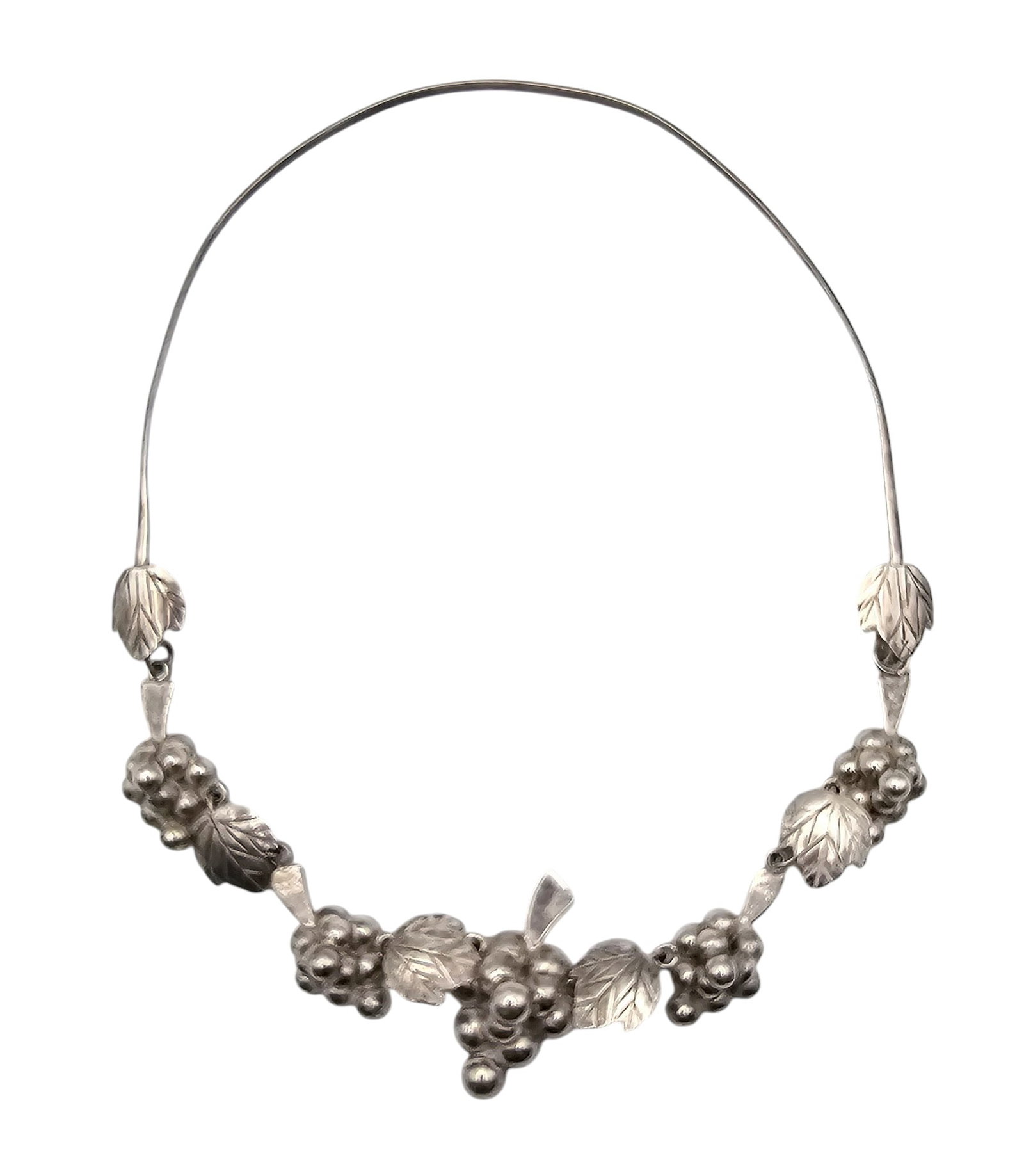 Signed Mexico Sterling Abalone Hollow Form Grape Cluster Collar Necklace 56.7 G: Signed Mexico Sterling Abalone Hollow Form Grape Cluster Collar Necklace 56.7 G