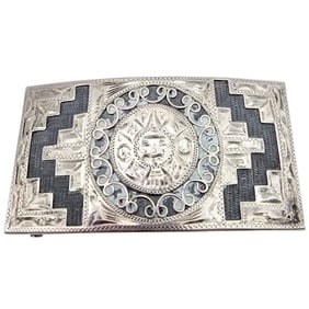 VHIC Mexico Sterling Silver Aztec/Mayan Style Belt Buckle 38.2 G