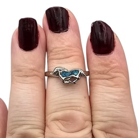Southwestern Crushed Turquoise Sterling Silver Horse Ring Size 6.25 1.7 G