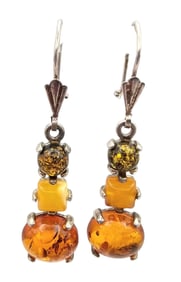 Amber Sterling Silver Drop Dangle Earrings 4.8 G