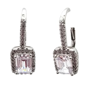 N Rhinestone Sterling Silver Drop Dangle Earrings 3.4 G