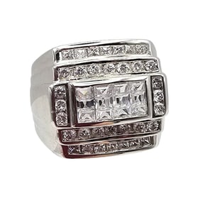 Rhinestone Sterling Silver Cocktail Ring Size 12.25 18.4 G