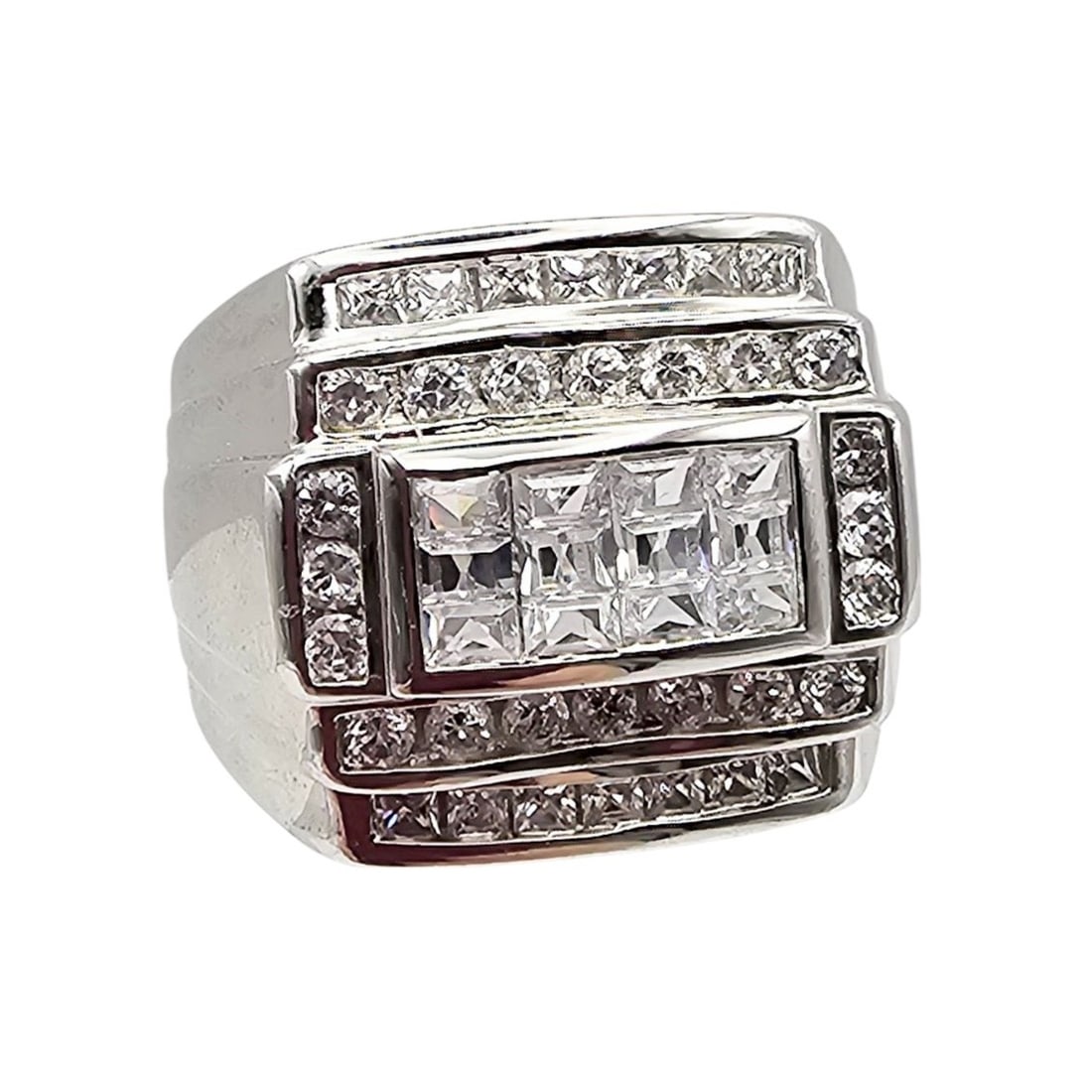 Rhinestone Sterling Silver Cocktail Ring Size 12.25 18.4 G: Rhinestone Sterling Silver Cocktail Ring Size 12.25 18.4 G