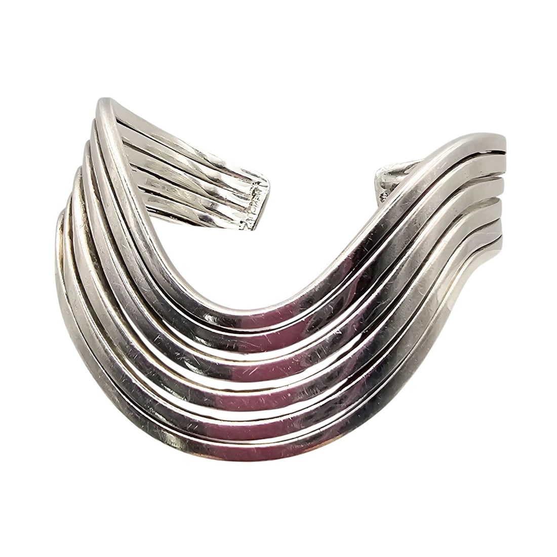 Mexico Sterling Silver Wave Cuff Bracelet 40.9 G (1 of 4)