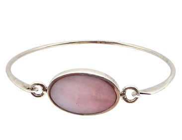B Mother Of Pearl Sterling Silver Eye Hook Bangle Bracelet 9.8 G