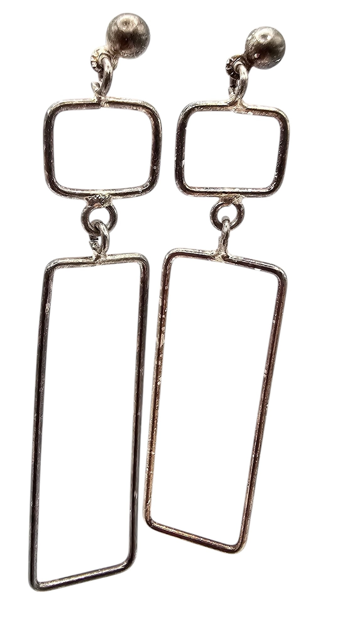 Sterling Silver Square Rectangular Drop Dangle Earrings 3.9 G (1 of 3)