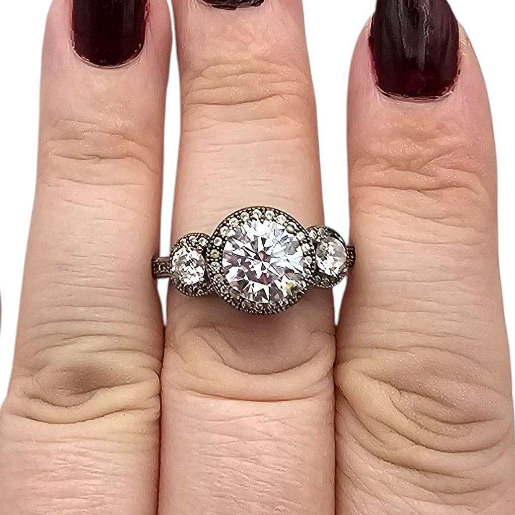 Lafonn Cubic Zirconia Sterling Silver Cocktail Ring Size 8.5 5 G (1 of 4)