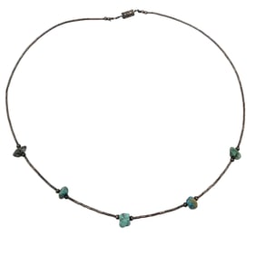 Native Turquoise Sterling Silver Liquid Silver Necklace 4.3 G