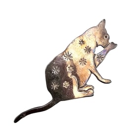 Sterling Silver Cat Brooch 6.3 G