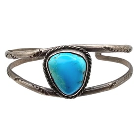 Navajo Turquoise Sterling Silver Cuff Bracelet 12.5 G