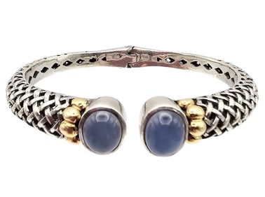 Moonstone 14K Gold Sterling Silver Hinge Bangle Bracelet 29.5 G