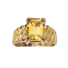 Signed Citrine Gold Over Sterling Silver Cocktail Ring Size 7.25 4.3 G