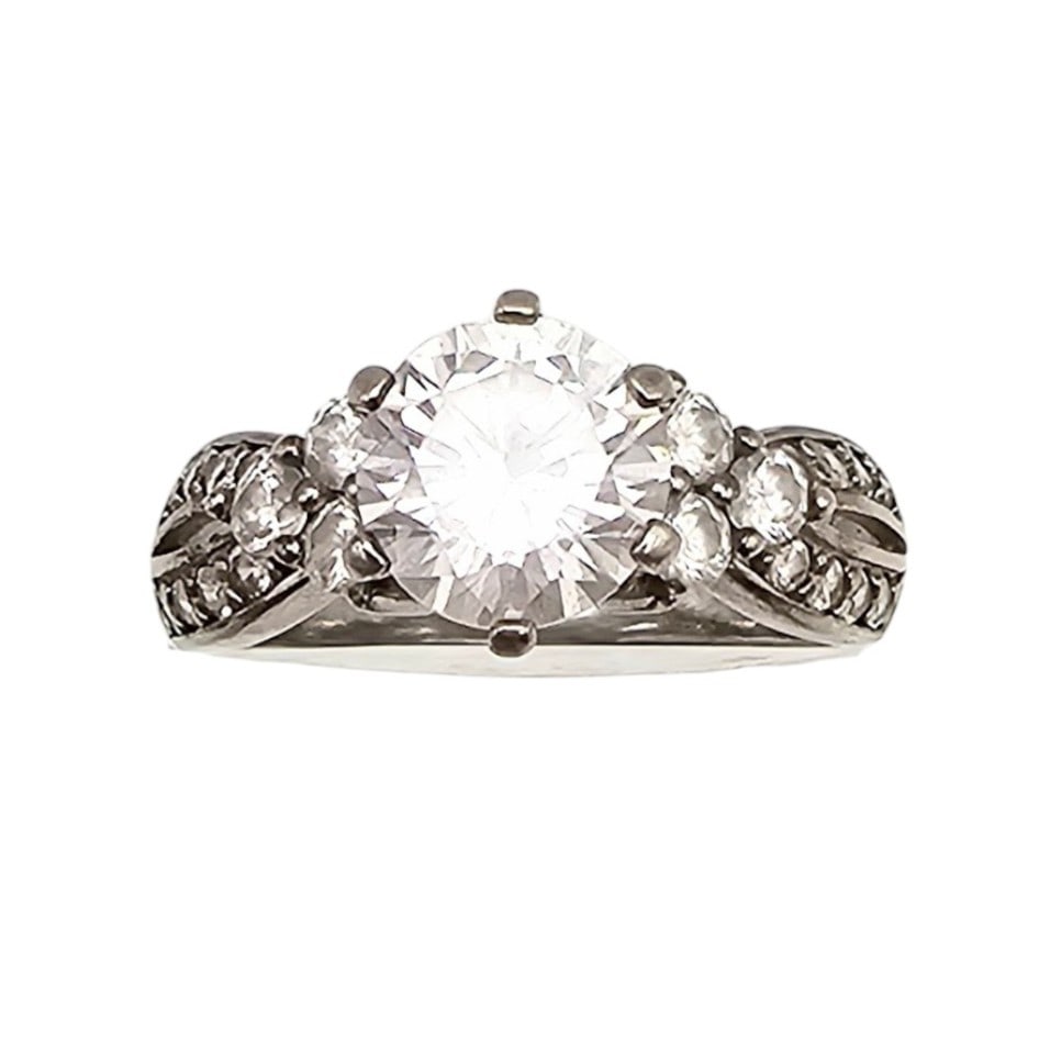PAJ Clear Stone Sterling Silver Cocktail Ring Size 7 4.2 G: PAJ Clear Stone Sterling Silver Cocktail Ring Size 7 4.2 G