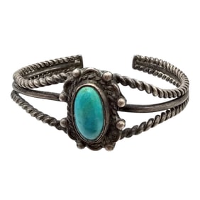 Navajo Turquoise Sterling Silver Twist Cuff Bracelet 20 G