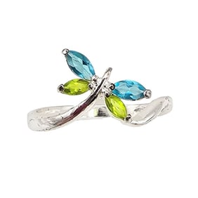 CR Rhinestone Sterling Silver Dragonfly Ring Size 8 2.5 G