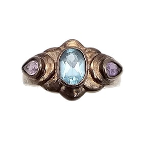 Amethyst Topaz Sterling Silver Cocktail Ring Size 8.5 5.7 G