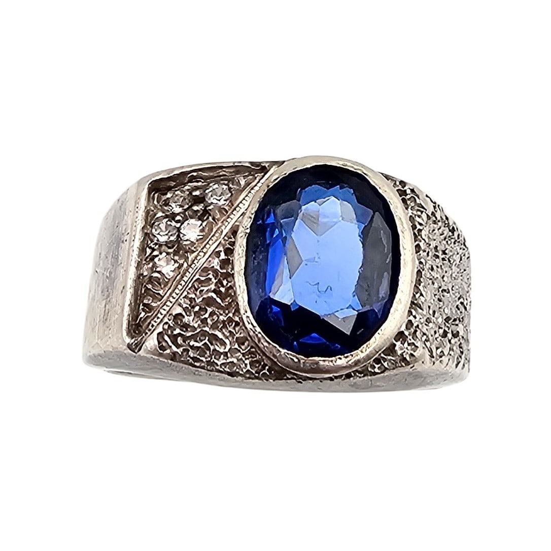 W Signed Synthetic Topaz Sterling Silver Cocktail Ring Size 8.5 10.2 G (1 of 4)